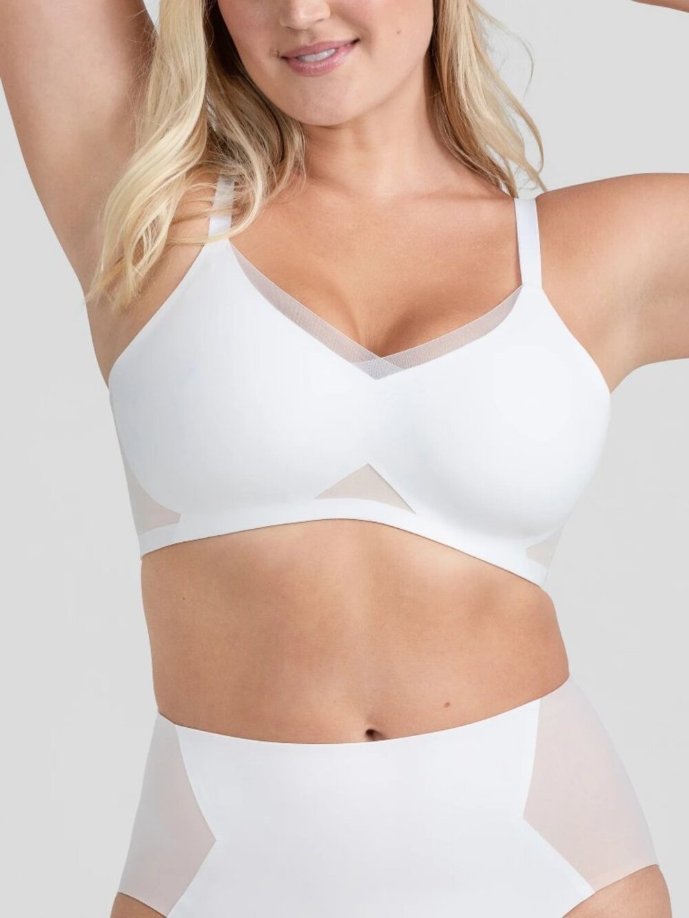 Honeylove Crossover Wireless Bra 36B White Nude Mesh Smoothing Full Coverage